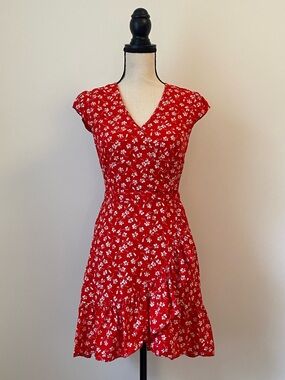 J. Crew Mercantile Red Floral V-Neck Dress